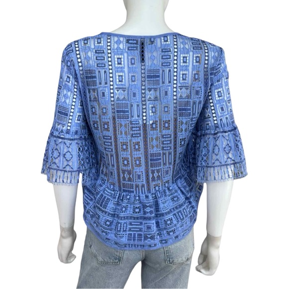 BCBGMAXAZRIA Blue Lace Peplum Blouse Size XXS - Picture 3 of 8
